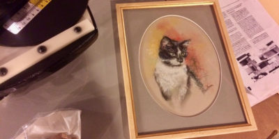 Cat portrait pastel, oval mat